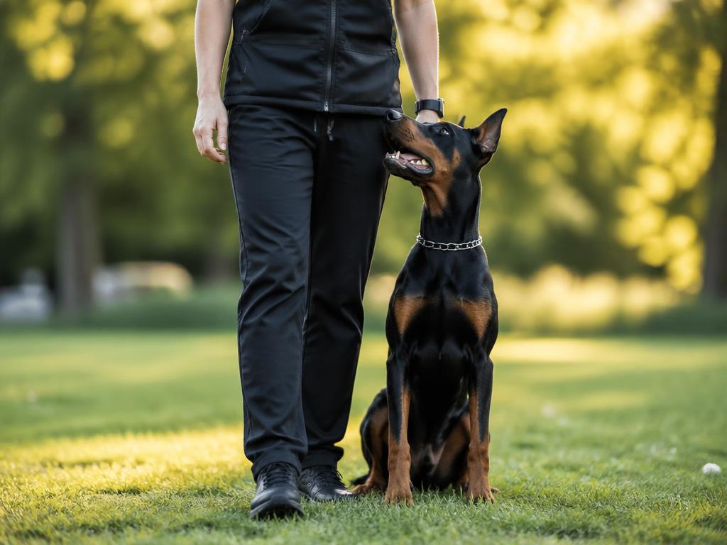 Addestramento di un Dobermann con istruttore